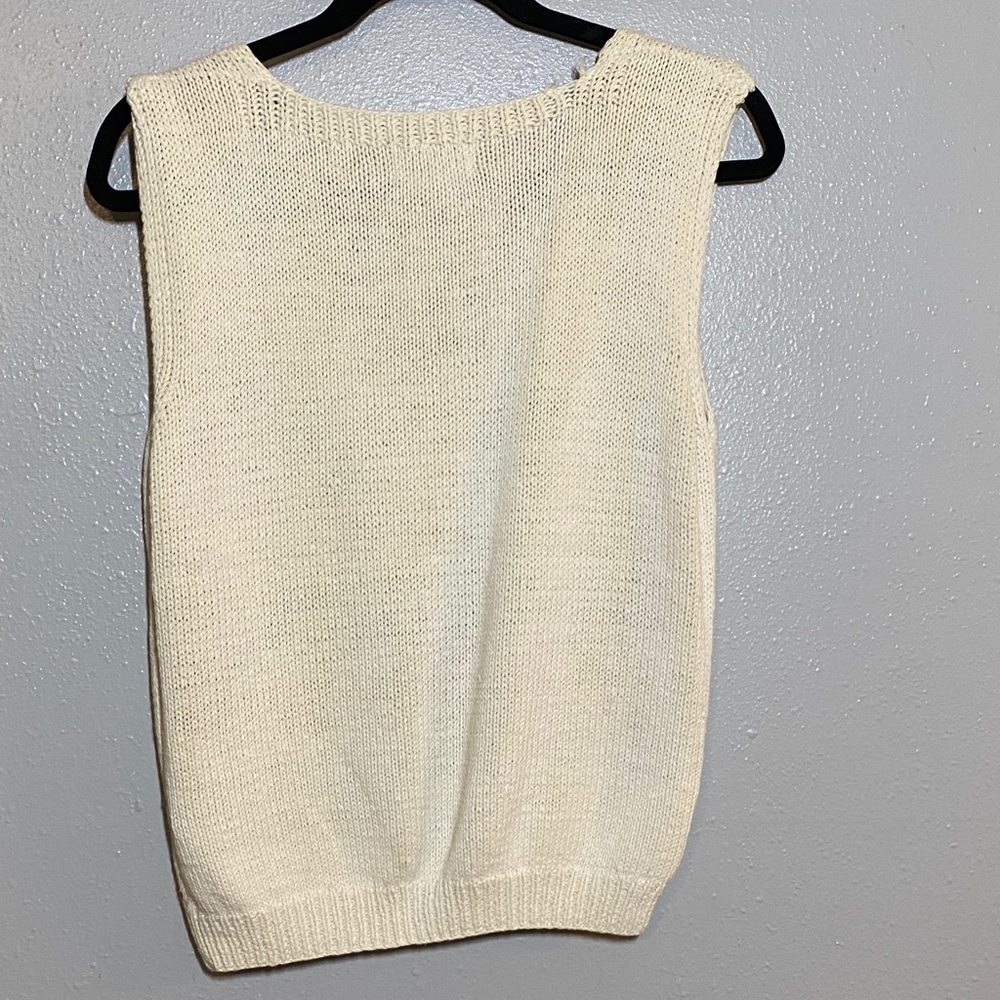 Floral Knit Sweater Vest - Cream with Multicolor Accents - Picture 4 of 5